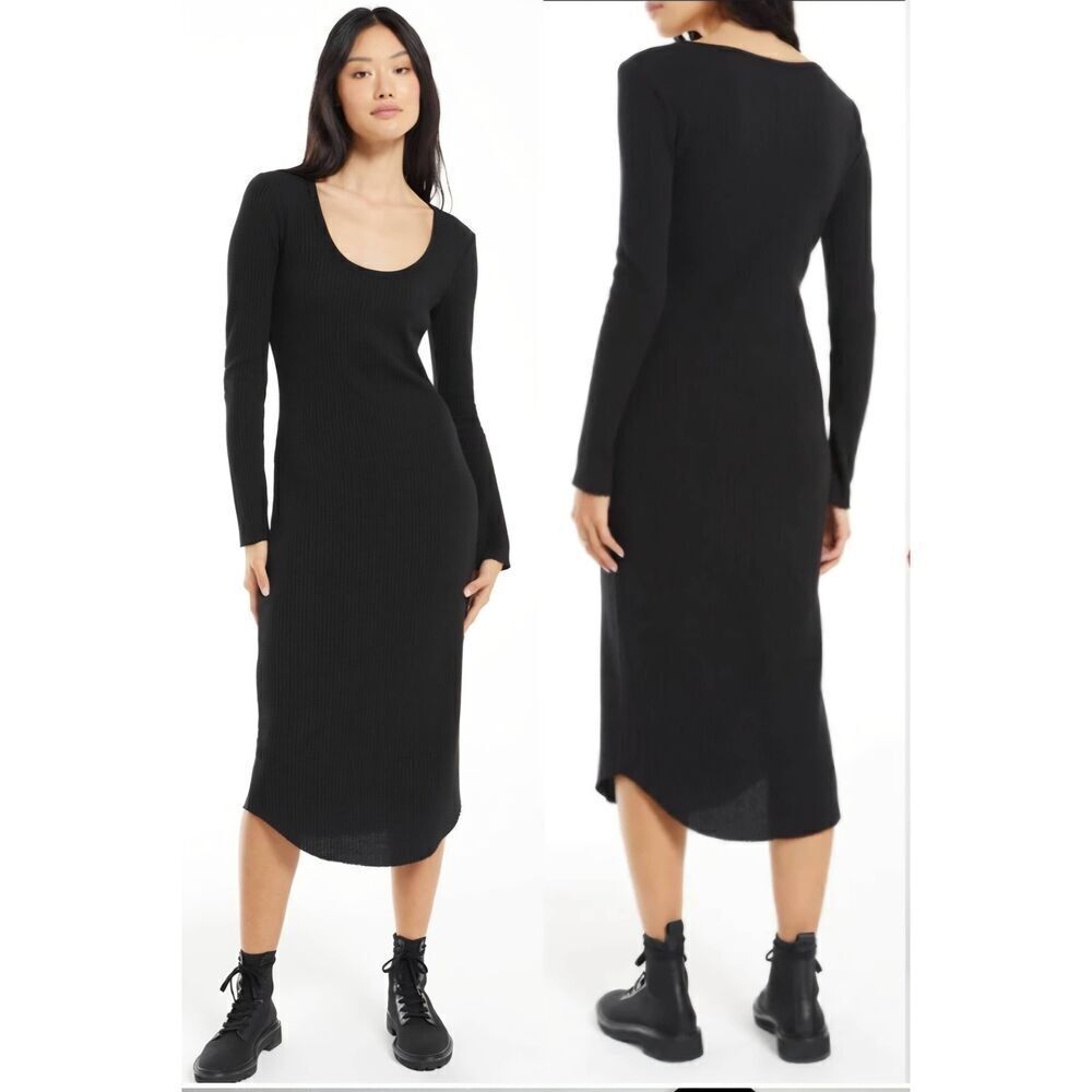 Z Supply Zoey Waffle Knit Dress Black Sz. XS